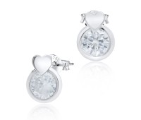 Tiny Heart with Round CZ Silver Stud Earring STS-3383